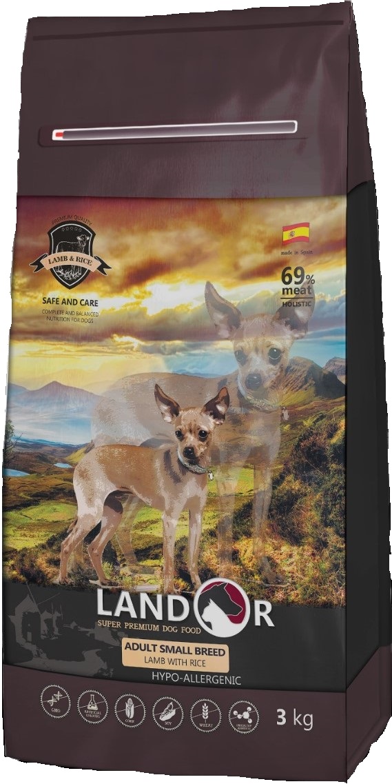 LANDOR ADULT SMALL BREED DOG Полнорационный сухой корм для взрослых собак мелких пород ягненок с рисом 15кг