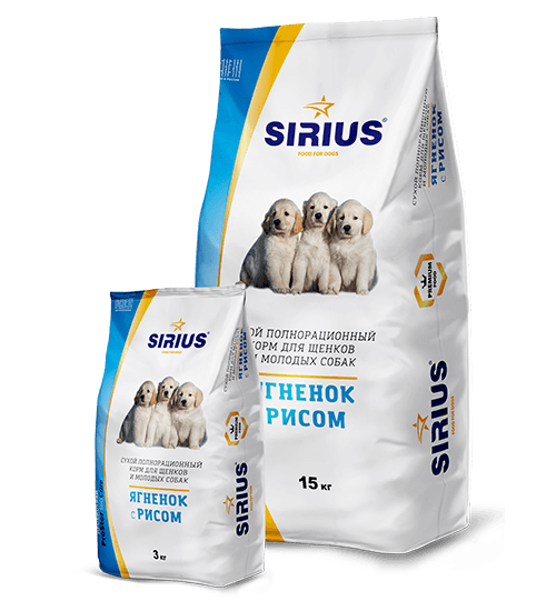 SIRIUS Сухой полнорационный корм для щенков и молодых собак  Ягнёнок и рис 3кг
