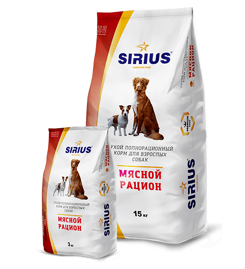 SIRIUS Сухой полнорационный корм для взрослых собак Мясной рацион 20кг
