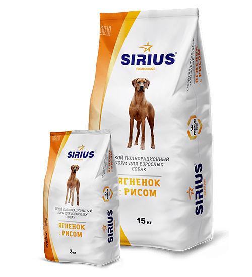 SIRIUS Сухой полнорационный корм для взрослых собак Ягнёнок и рис 15кг